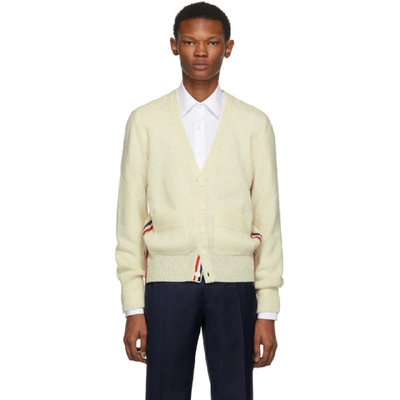 Shop Thom Browne Off-white Wool Stripe Relaxed Fit V-neck Cardigan In 100 White