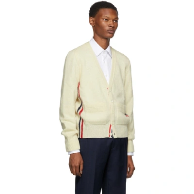 Shop Thom Browne Off-white Wool Stripe Relaxed Fit V-neck Cardigan In 100 White