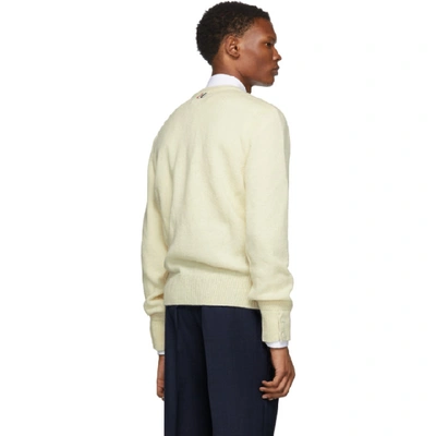 Shop Thom Browne Off-white Wool Stripe Relaxed Fit V-neck Cardigan In 100 White