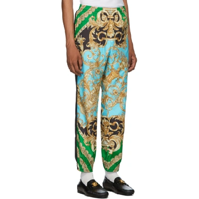 Shop Versace Green And Blue Barocco Homme Track Pants In A78y Verazu