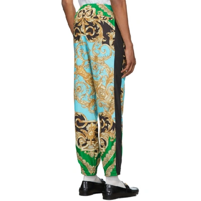 Shop Versace Green And Blue Barocco Homme Track Pants In A78y Verazu