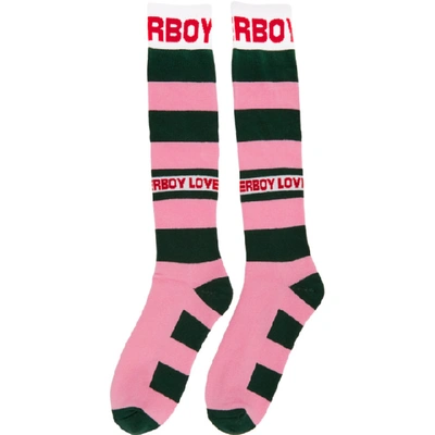 Shop Charles Jeffrey Loverboy Pink & Green Loverboy Socks