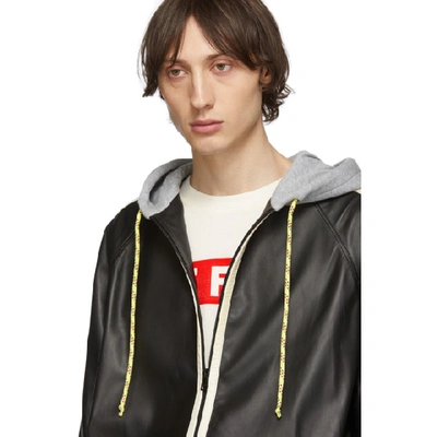 Shop Gucci Black Leather Hood Bomber Jacket In 1152 Black