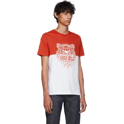 Shop Kenzo Red And White Limited Edition Colorblock Tiger T-shirt In 21 Dark Red