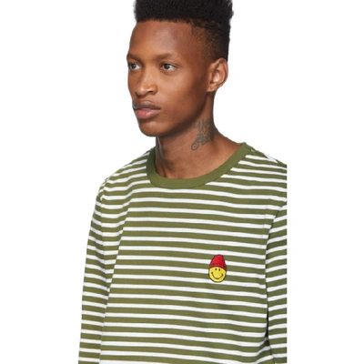 Shop Ami Alexandre Mattiussi Green And White Striped Smiley Edition Long Sleeve T-shirt In 363 Olive W