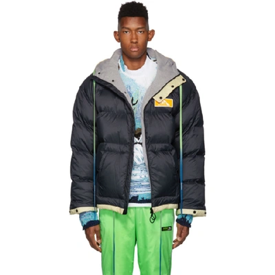 Shop Off-white Navy And  Down Scaffolding Zipped Puffer Jacket In 3201 Dkblwh