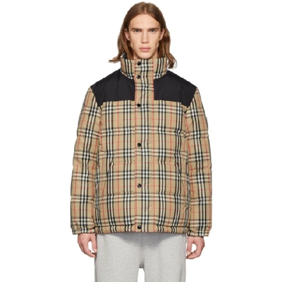 Shop Burberry Reversible Beige Down Ip Check Jacket