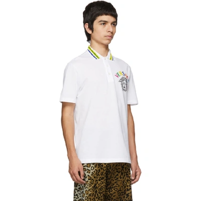 Shop Versace White Embroidered Medusa Logo Polo In A001 White