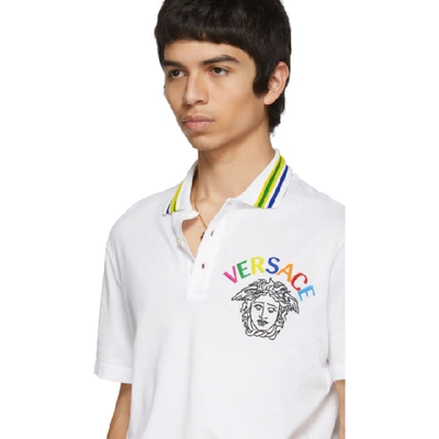 Shop Versace White Embroidered Medusa Logo Polo In A001 White