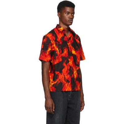 Shop Msgm Black And Red Flame Print Shirt