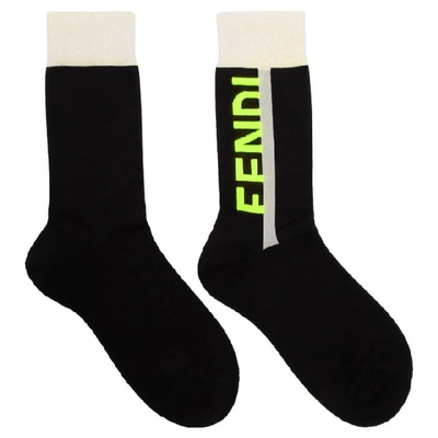 Shop Fendi Black Logo Socks In F03ry Whte