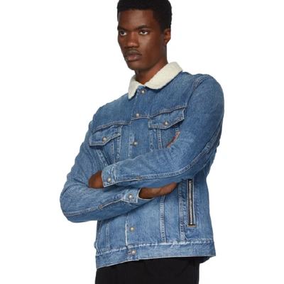 Shop Balmain Blue Denim Shearling Jacket In 6aa Bleu