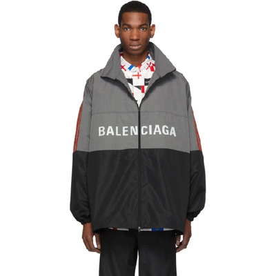 Shop Balenciaga Grey Logo Zip-up Jacket In 1408 Elepha