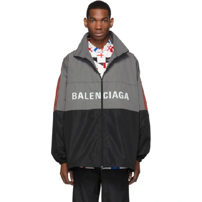 Balenciaga Logo-print Shell Track Jacket In Grey | ModeSens