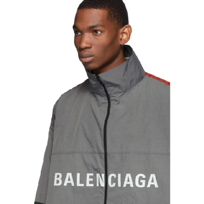 Shop Balenciaga Grey Logo Zip-up Jacket In 1408 Elepha