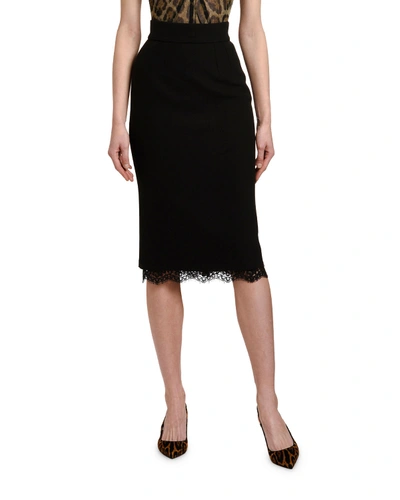 Shop Dolce & Gabbana Lace-hem Pencil Skirt In Black