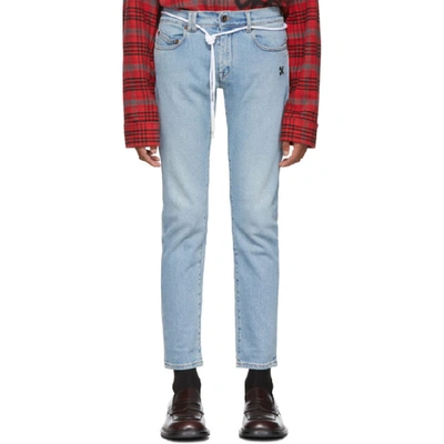 Shop Off-white Blue Diag Skinny Jeans In Bleach