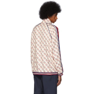 Shop Gucci Off-white Interlocking G Print Zip-up Sweater In 9744 Navy