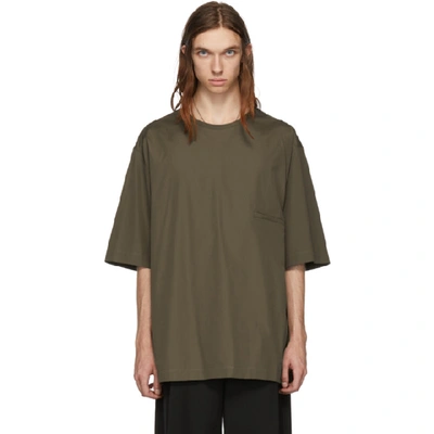 Shop Lemaire Khaki Cotton T-shirt In 468 Dark Ea