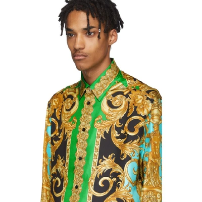 Shop Versace Green And Blue Silk Barocco Homme Shirt In A78y Verazu