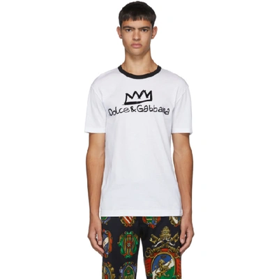 Shop Dolce & Gabbana White Flocked Logo T-shirt