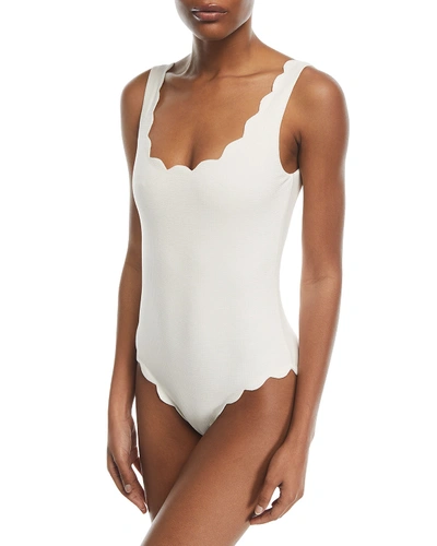Shop Marysia Palm Springs Scalloped One-piece Swimsuit, Kava In Coconut