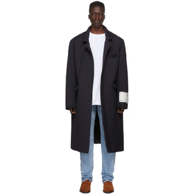 Shop Off-white Navy Wool Volume Coat In 3200 Dkblno