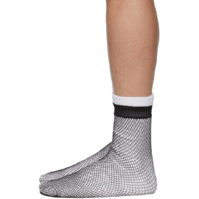 Shop Random Identities White & Black Fishnet Socks In Wht/blk