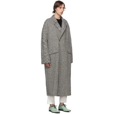 Shop Haider Ackermann Black And White Ankle Length Oversized Coat In Chablkwht