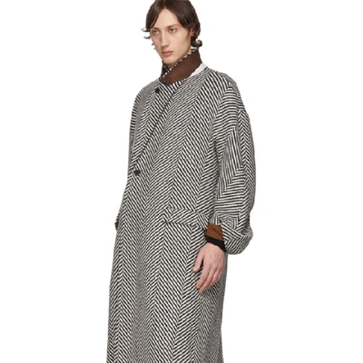 Shop Haider Ackermann Black And White Ankle Length Oversized Coat In Chablkwht