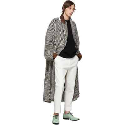 Shop Haider Ackermann Black And White Ankle Length Oversized Coat In Chablkwht