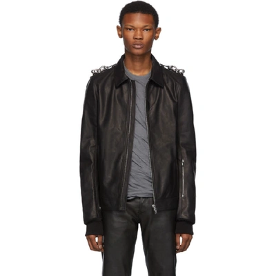 Shop Rick Owens Black Leather Rotterdam Jacket In 09 Black