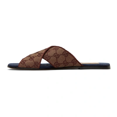 Shop Gucci Burgundy & Navy Gg Canvas Sandals In Sahara