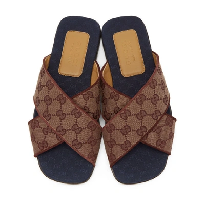 Shop Gucci Burgundy & Navy Gg Canvas Sandals In Sahara