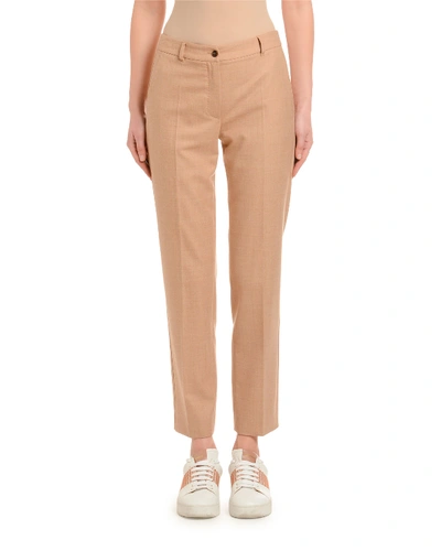 Shop Agnona Flannel Tapered Classic Wool Pants In Camel