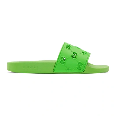 Shop Gucci Green Pursuit Gg Pool Slides In 3828 Greenj