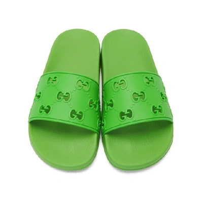 Shop Gucci Green Pursuit Gg Pool Slides In 3828 Greenj