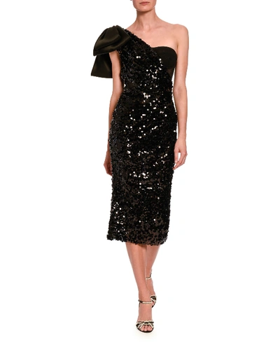 Shop Dolce & Gabbana Sequined One-sleeve Cocktail Dress In Black