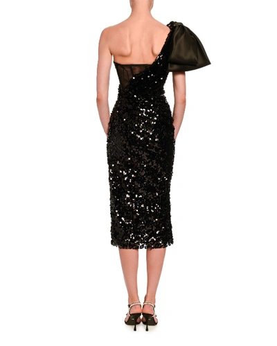 Shop Dolce & Gabbana Sequined One-sleeve Cocktail Dress In Black