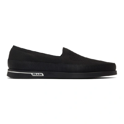 Shop Prada Black Twill Knit Slip-on Sneakers