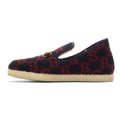 Shop Gucci Navy & Red Wool Gg Loafers In Blue/red