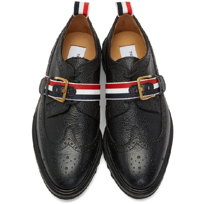 Shop Thom Browne Black Webbing Strap Longwing Brogues