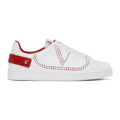Shop Valentino White And Red  Garavani Vlogo Backnet Sneakers In Ds5 Bi Roug