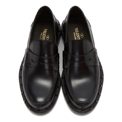Shop Valentino Black  Garavani Studded Moccasin Loafers In 0no Black