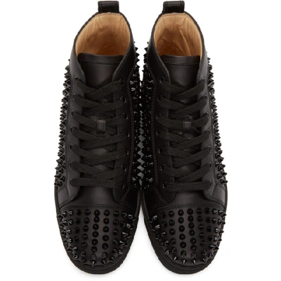 Shop Christian Louboutin Black Louis Spikes High-top Sneakers In B049 Blkblk