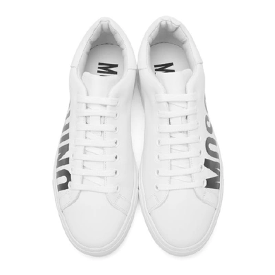 Shop Moschino White Leather Logo Sneakers In 100 White
