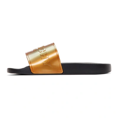 Shop Givenchy Orange And Black Iridescent Flat Pool Slides