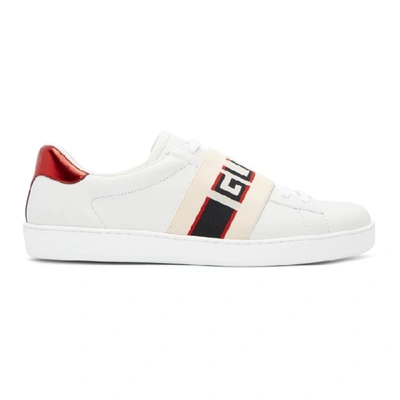 Shop Gucci White New Ace Elastic Band Sneakers