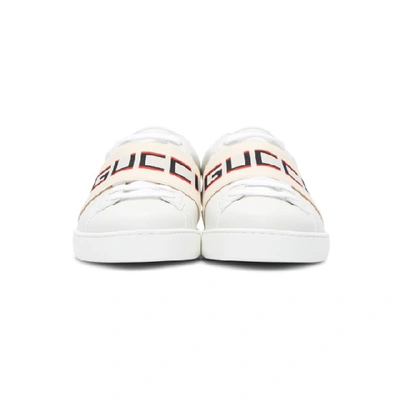 Shop Gucci White New Ace Elastic Band Trainers