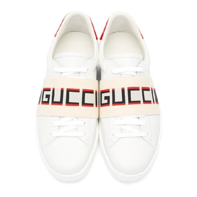 Shop Gucci White New Ace Elastic Band Sneakers